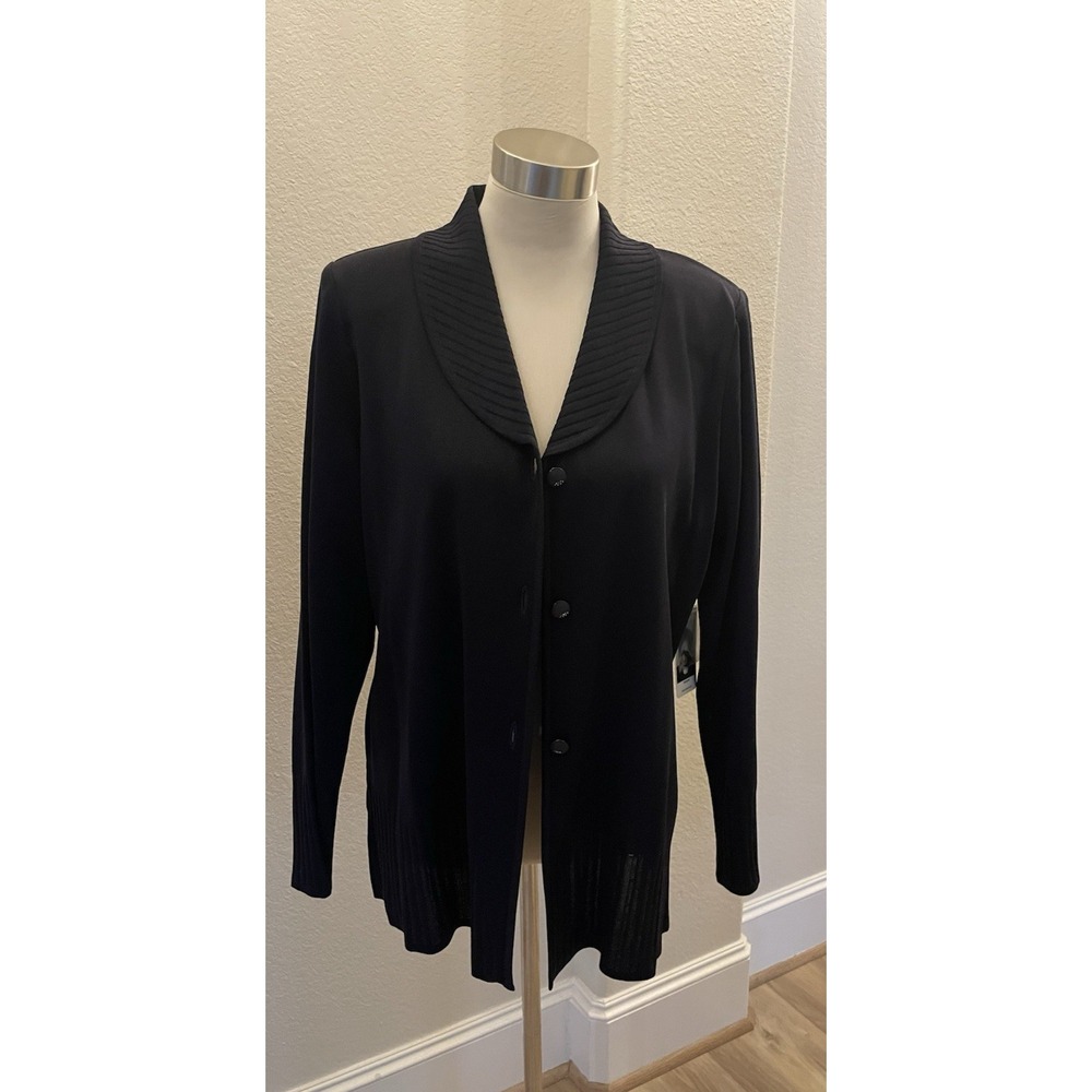 New Vtg Misook Cardigan Women's M Dark Navy Button Front Lt Jacket NWT